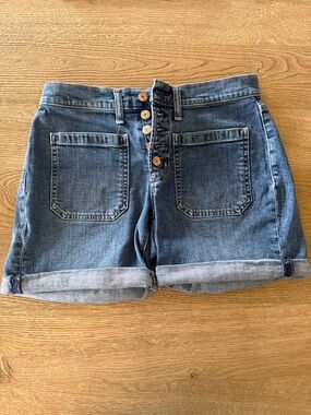 GAP Button-Fly Rolled Hem Denim Shorts - Blue
